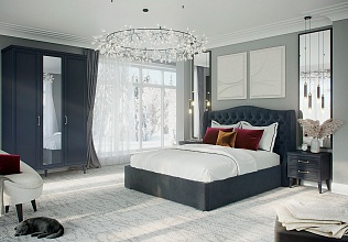 Спальня Орландо 10, тип кровати Мягкие, цвет Серый уголь